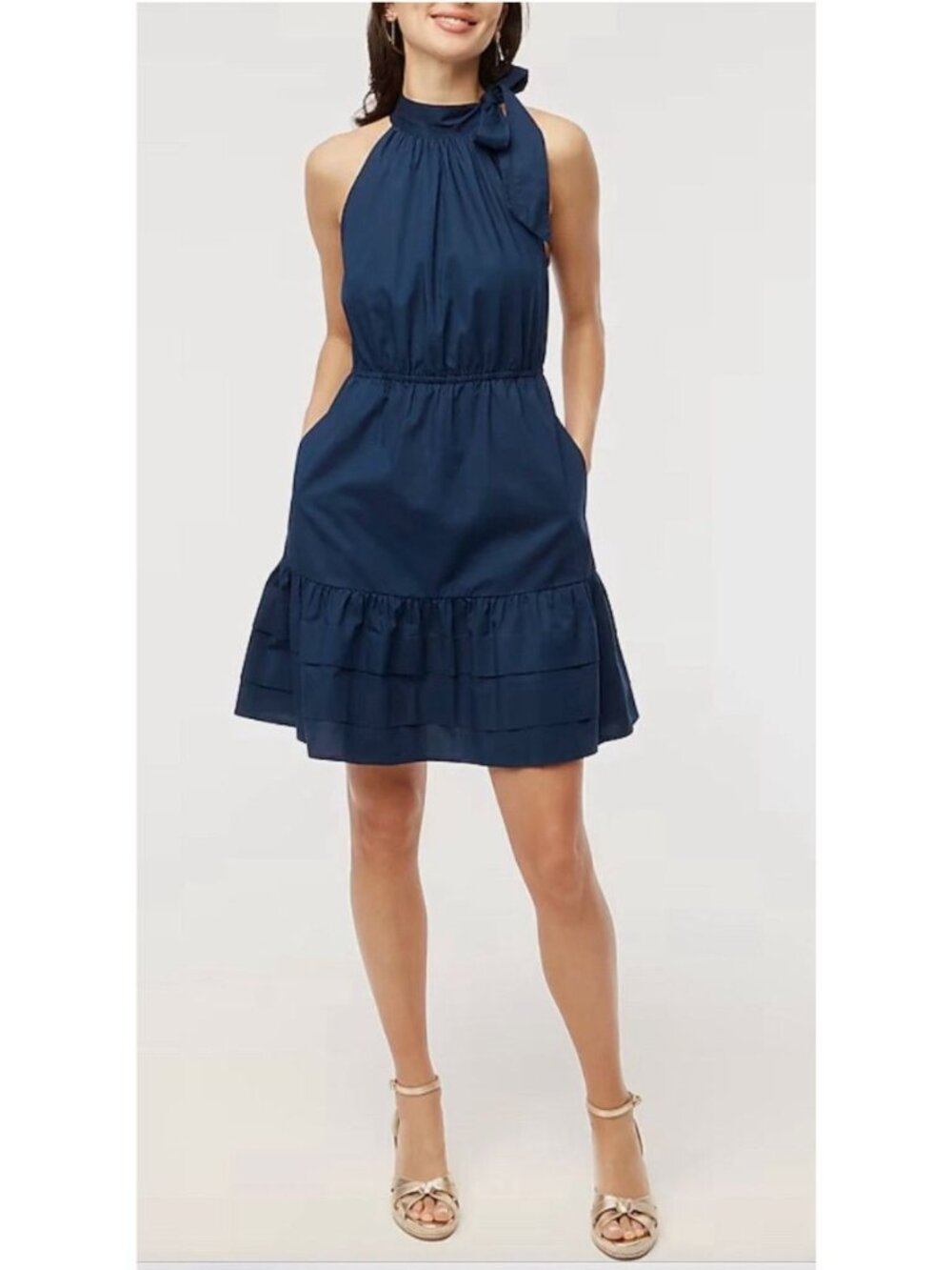 J.Crew Sz 8 Poplin Halter Neck Dress, Navy Blue Cute Summer Dress Classic Minima